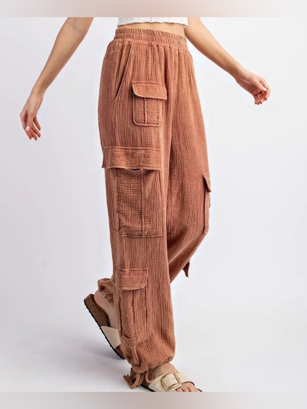 NWT Eesome Mineral Washed Textured Cargo Pocket Jogger Pants Terracotta - Picture 11 of 11